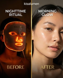 Máscara LED facial KisaLumen con tecnología multiluz, muestra luces de colores y superficie facial para tratamiento de belleza.